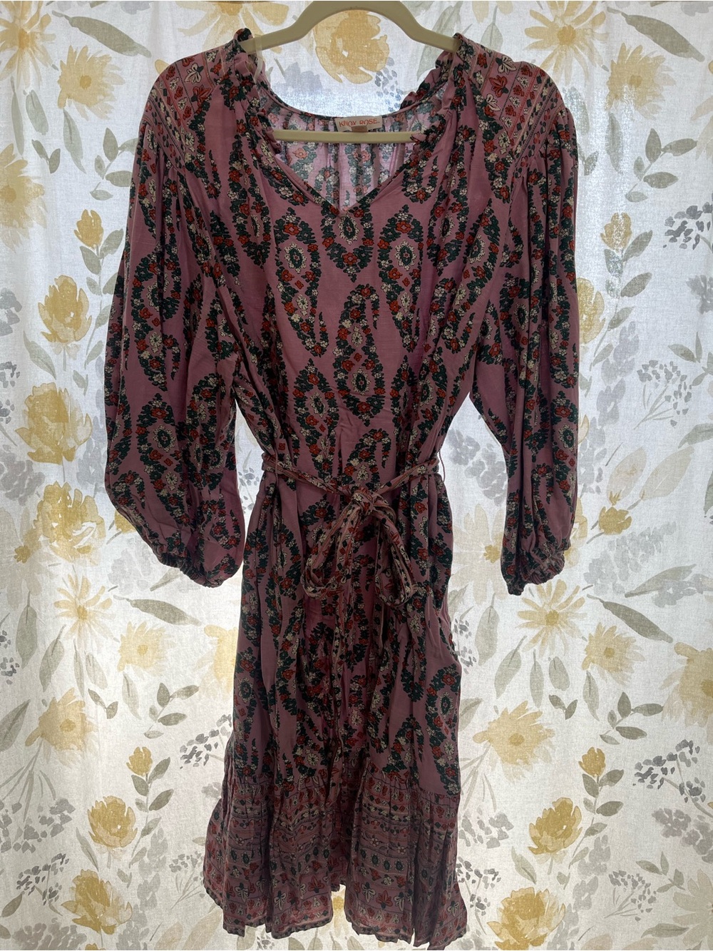 Knox Rose Mauve Paisley Midi Dress with Tie Waist